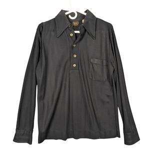 Vintage Jack Lang Shirt Mens Medium Black Long Sleeves Disco Retro Grandpa 1970s